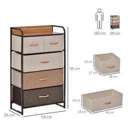 image-HOMCOM Closet Dresser, Dresser Tower With 5 Linen Fabric Drawers Steel Frame