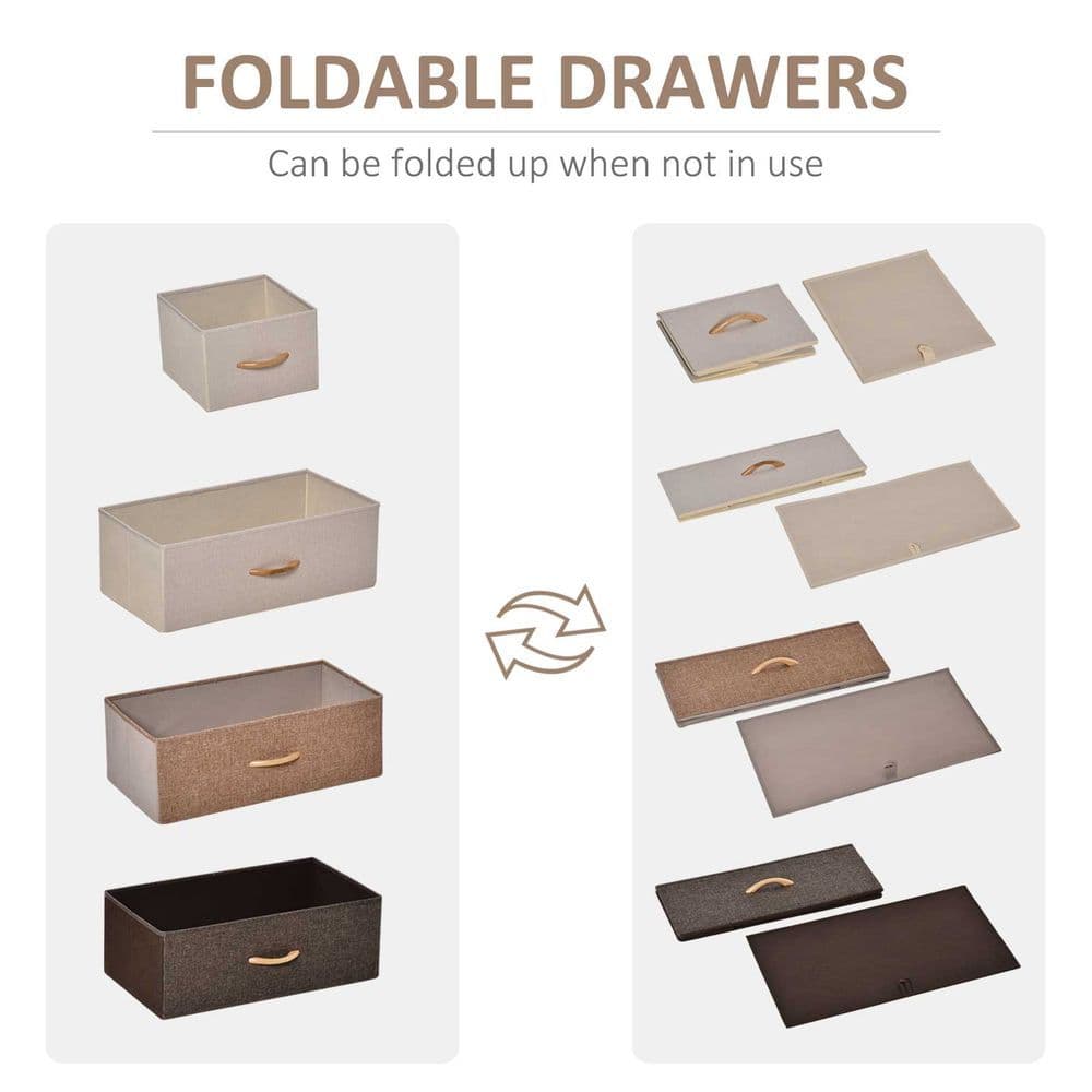 image-HOMCOM Closet Dresser, Dresser Tower With 5 Linen Fabric Drawers Steel Frame