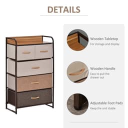 image-HOMCOM Closet Dresser, Dresser Tower With 5 Linen Fabric Drawers Steel Frame