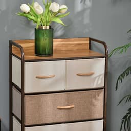 image-HOMCOM Closet Dresser, Dresser Tower With 5 Linen Fabric Drawers Steel Frame