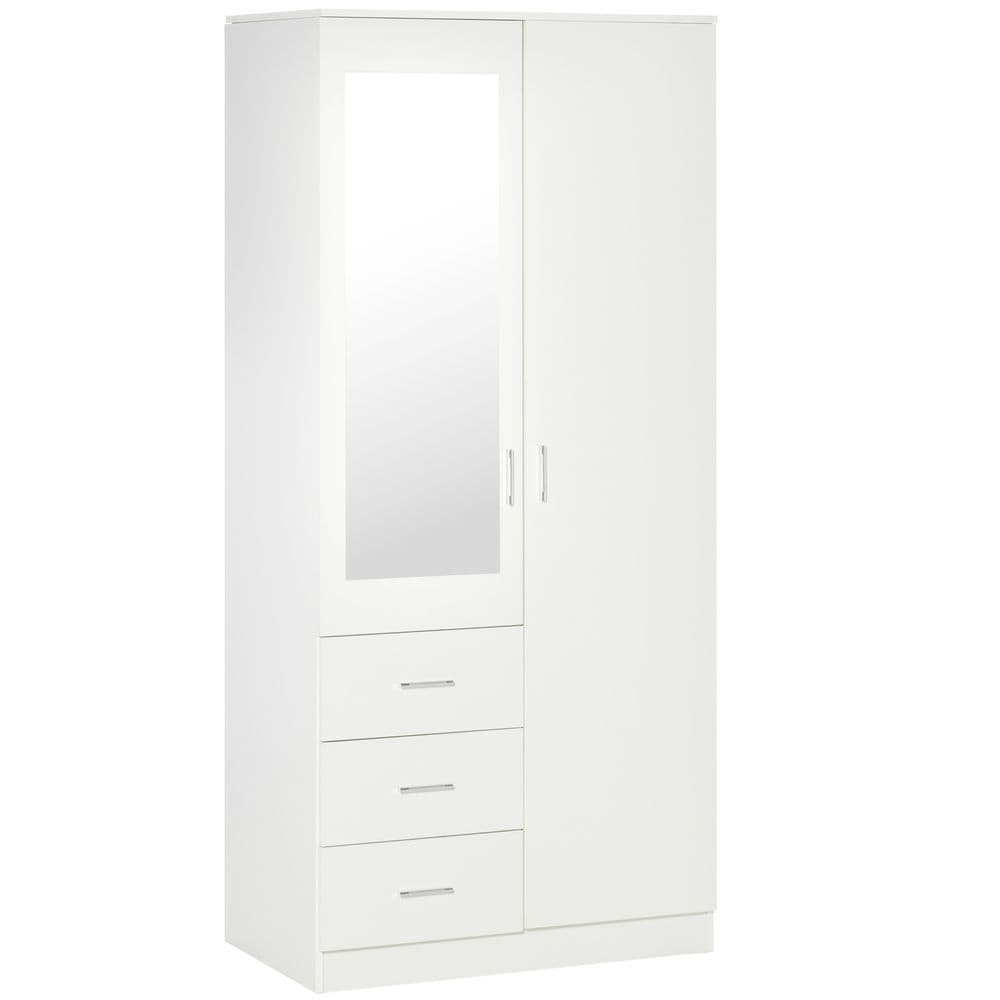 image-2-Door Wardrobe w/ Adjustable Shelf 3 Drawers for Bedroom, 180cm, White