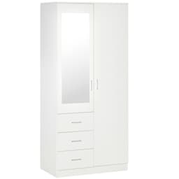 image-2-Door Wardrobe w/ Adjustable Shelf 3 Drawers for Bedroom, 180cm, White