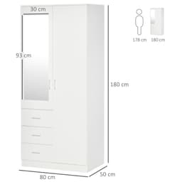 image-2-Door Wardrobe w/ Adjustable Shelf 3 Drawers for Bedroom, 180cm, White