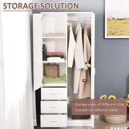image-2-Door Wardrobe w/ Adjustable Shelf 3 Drawers for Bedroom, 180cm, White
