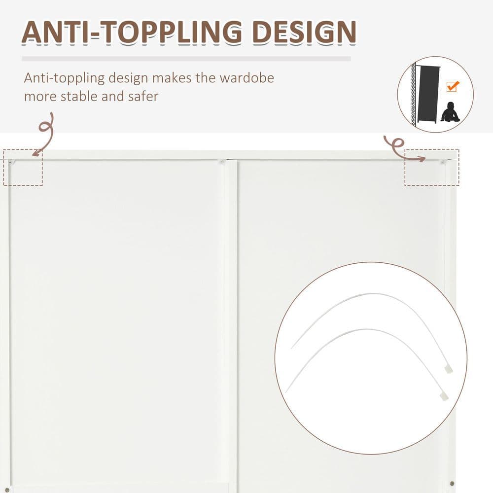 image-2-Door Wardrobe w/ Adjustable Shelf 3 Drawers for Bedroom, 180cm, White