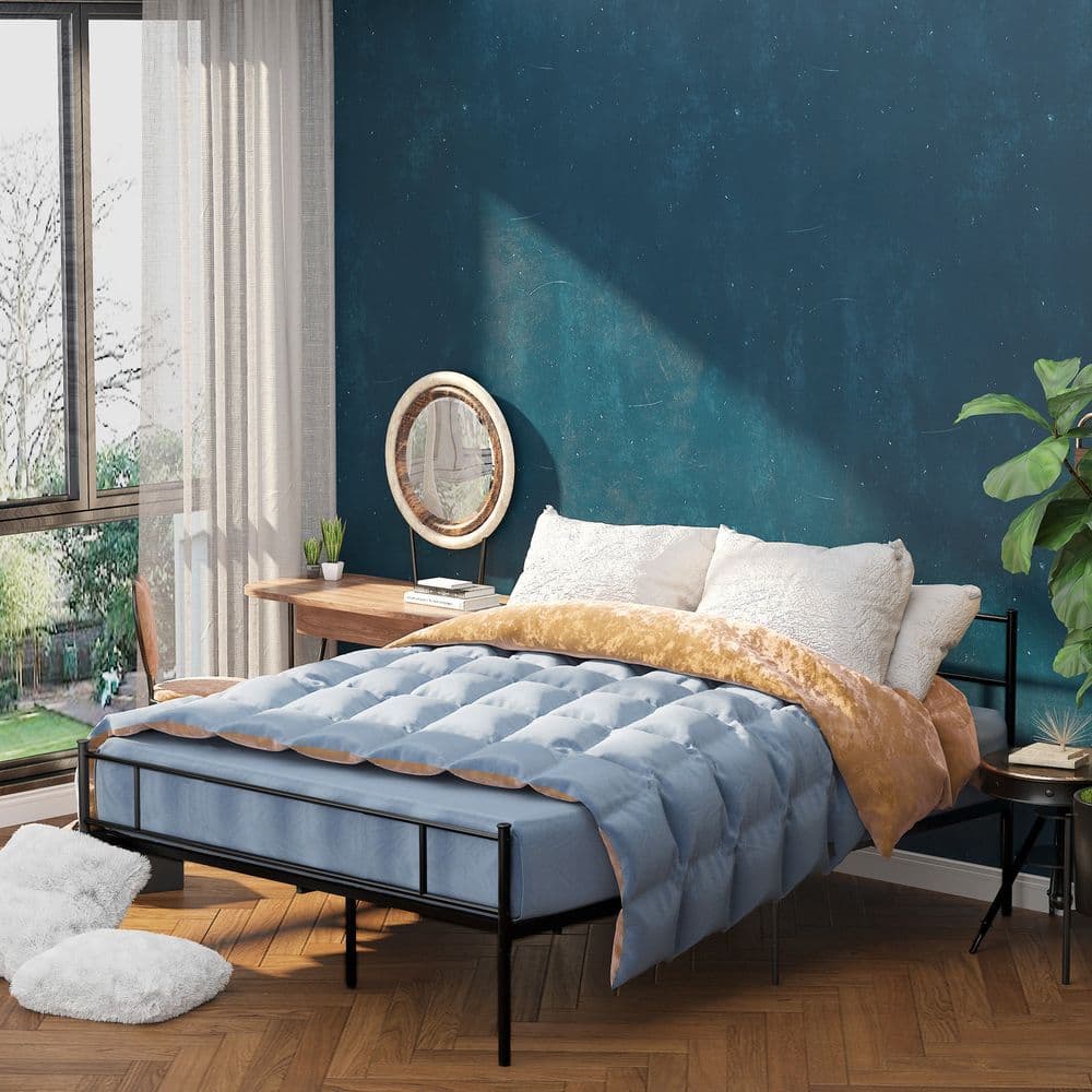 image-HOMCOM King Metal Bed Frame w/ Headboard and Footboard