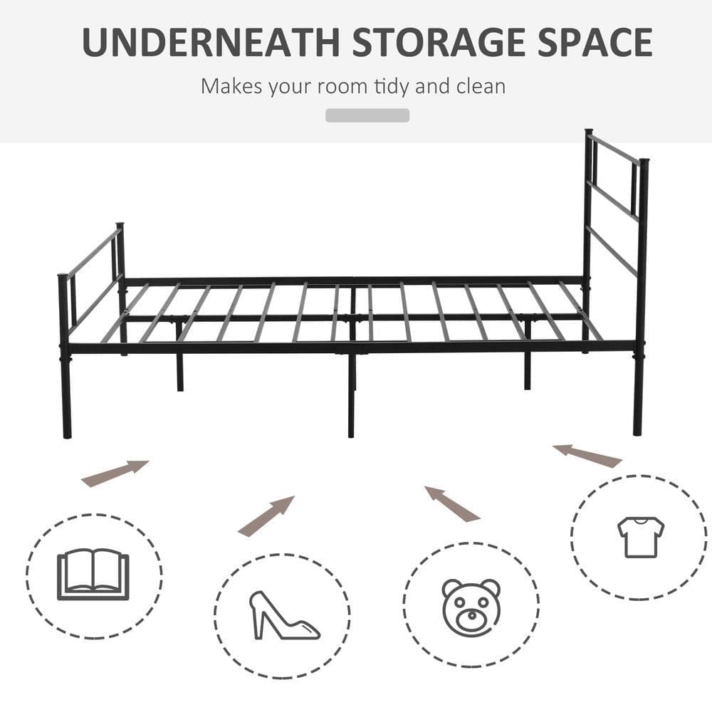 image-HOMCOM King Metal Bed Frame w/ Headboard and Footboard