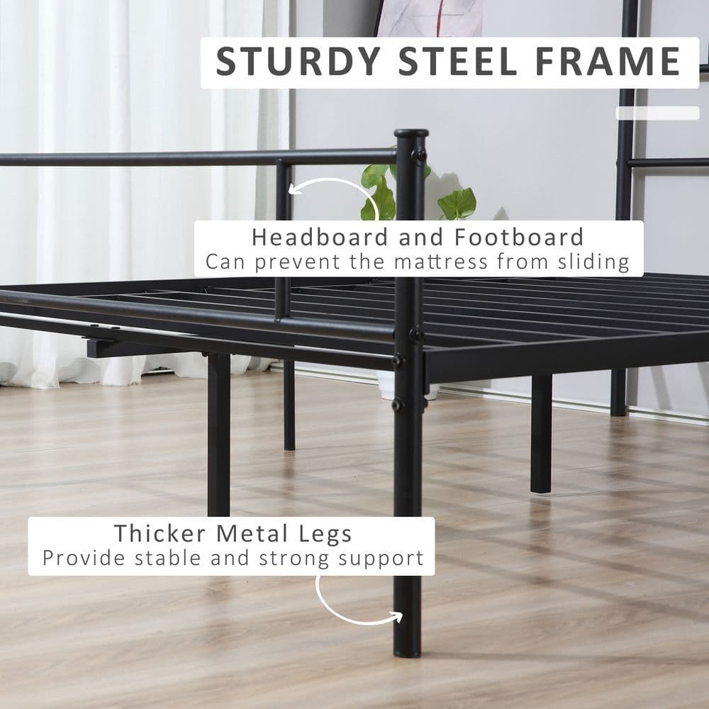 image-HOMCOM King Metal Bed Frame w/ Headboard and Footboard