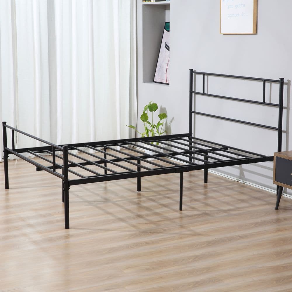 image-HOMCOM King Metal Bed Frame w/ Headboard and Footboard