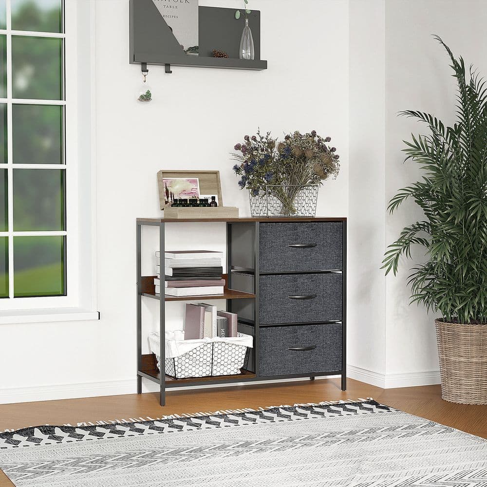 image-HOMCOM Chest Dresser with 3 Drawers Storage Cabinet Organizer, Black