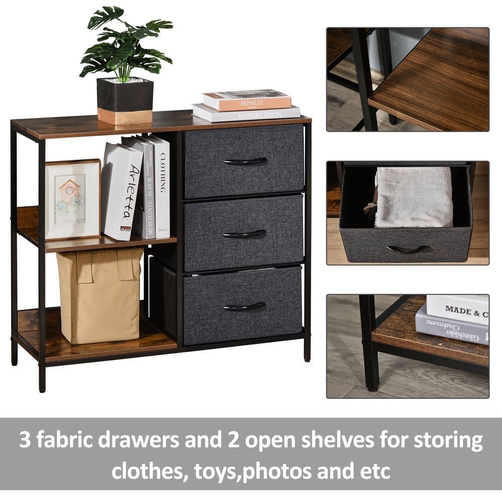 image-HOMCOM Chest Dresser with 3 Drawers Storage Cabinet Organizer, Black
