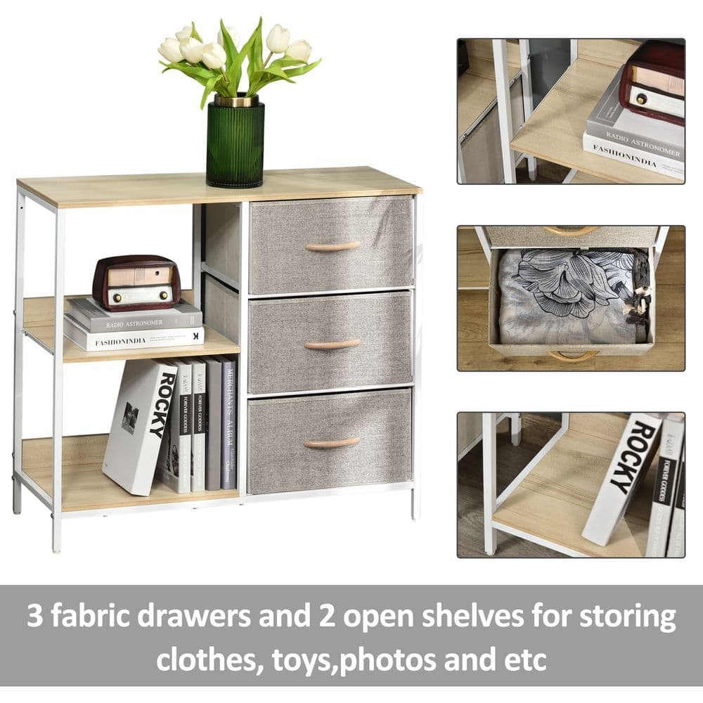image-Chest Dresser with 3 Drawers Storage Cabinet Organizer, Beige