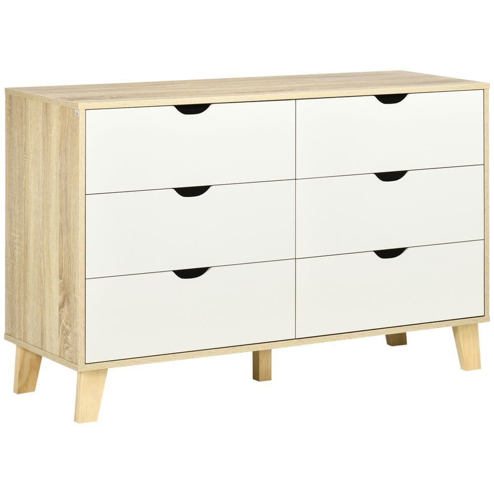 image-Chest of Drawers, 6 Drawer Unit Storage Chest Bedroom White and Brown