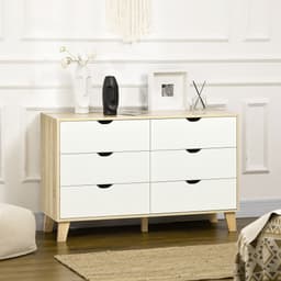 image-Chest of Drawers, 6 Drawer Unit Storage Chest Bedroom White and Brown