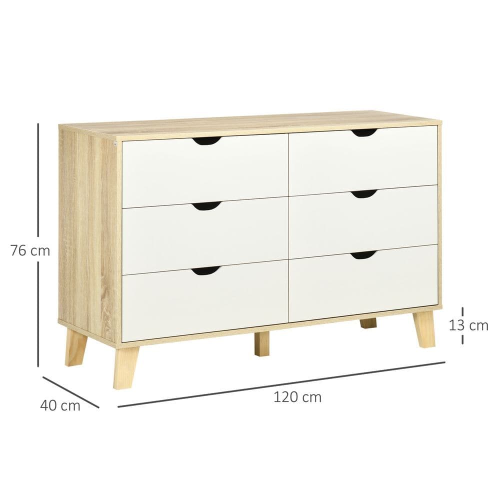 image-Chest of Drawers, 6 Drawer Unit Storage Chest Bedroom White and Brown