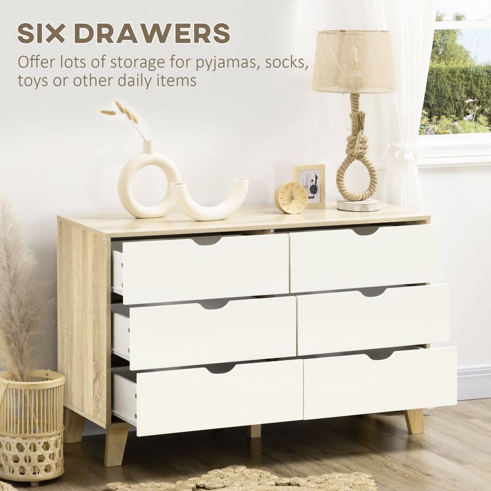 image-Chest of Drawers, 6 Drawer Unit Storage Chest Bedroom White and Brown