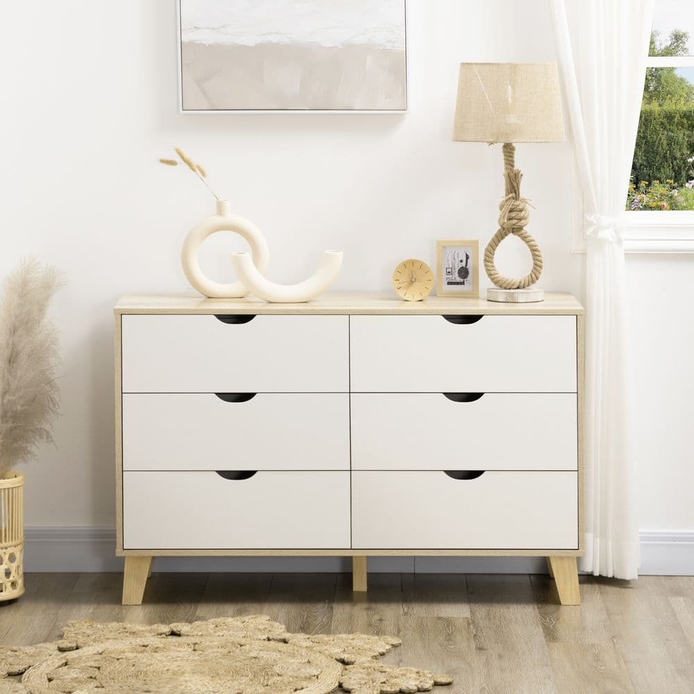 image-Chest of Drawers, 6 Drawer Unit Storage Chest Bedroom White and Brown