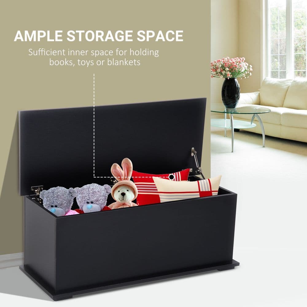 image-HOMCOM Ottoman Storage Box Chest Cabinet Keepsake With Lid Chipboard Black