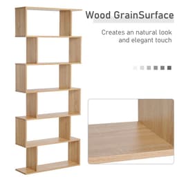 image-6-Tier Wooden Modern S-Shaped Shelf Storage Unit Home Office Oak Colour