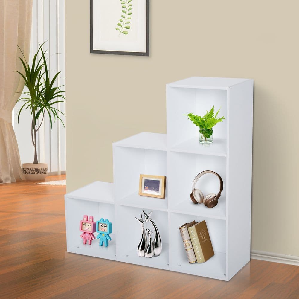 image-Storage Cabinet with 6 Cubes Closet Organiser with 3-Tier Shelf, White