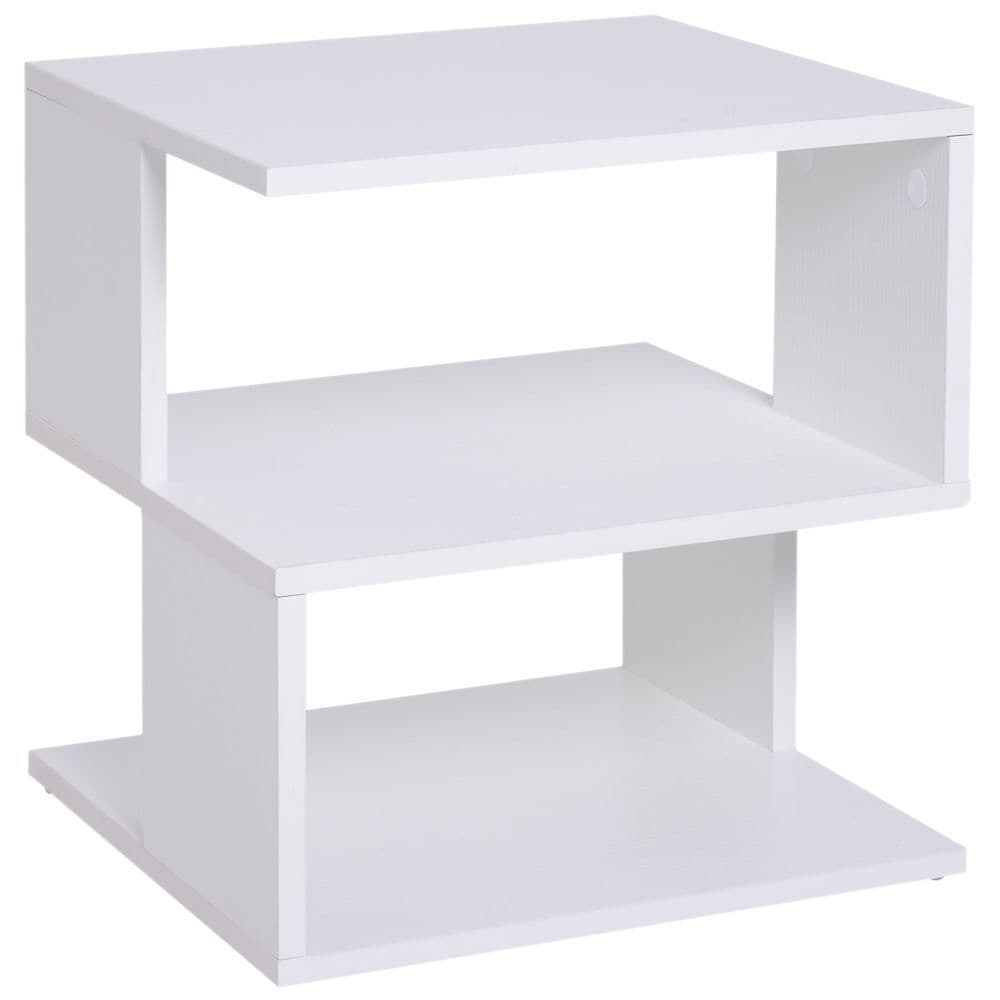 image-Modern Square 2 Tier Wood Coffee Side Table Storage Shelf Rack White