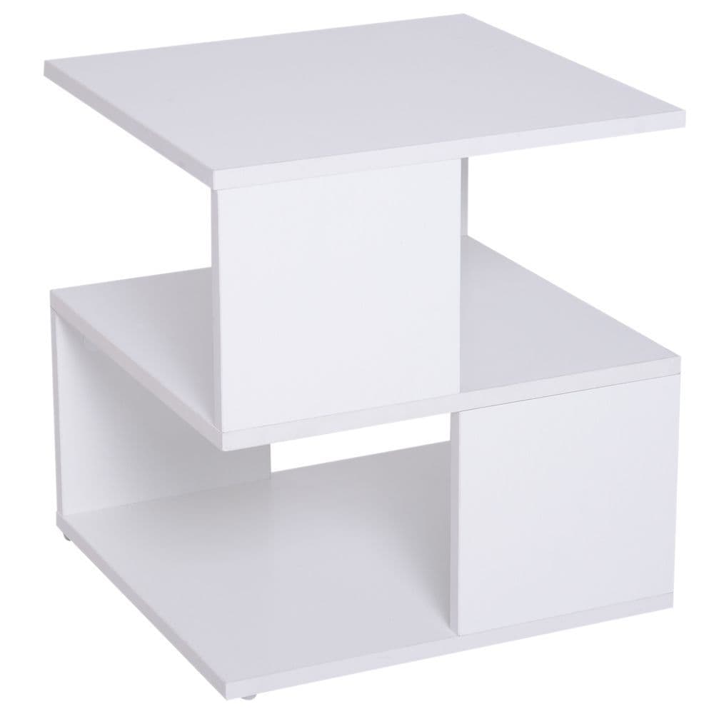 image-Modern Square 2 Tier Wood Coffee Side Table Storage Shelf Rack White