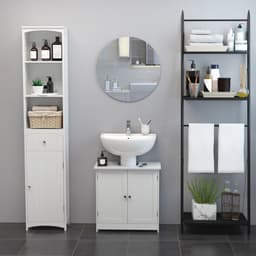 image-HOMCOM Basin Sink Vanity Cabinet Toilet Bathroom Shelf Door Storage Wooden