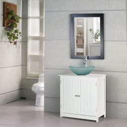 image-HOMCOM Basin Sink Vanity Cabinet Toilet Bathroom Shelf Door Storage Wooden