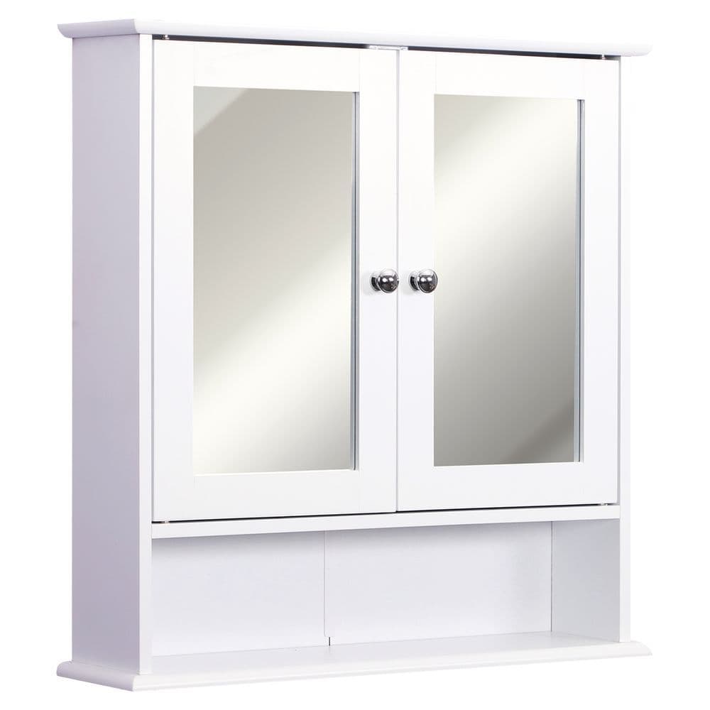 image-kleankin Wall-mounted Cabinet Mirror Door Bathroom Organiser Living Room White