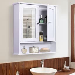 image-kleankin Wall-mounted Cabinet Mirror Door Bathroom Organiser Living Room White