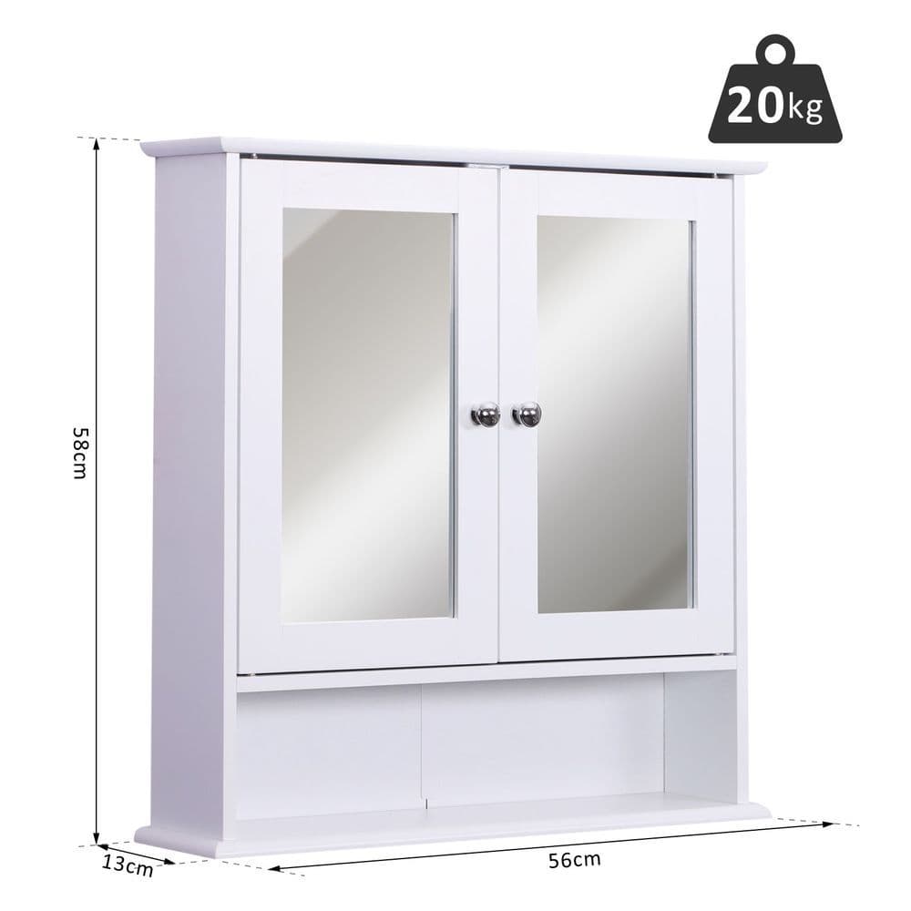 image-kleankin Wall-mounted Cabinet Mirror Door Bathroom Organiser Living Room White