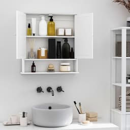 image-kleankin Wall-mounted Cabinet Mirror Door Bathroom Organiser Living Room White