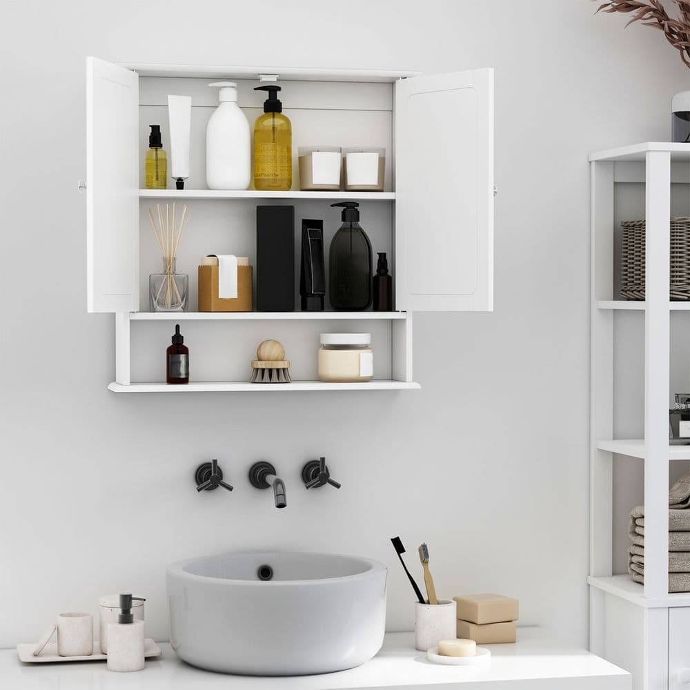 image-kleankin Wall-mounted Cabinet Mirror Door Bathroom Organiser Living Room White