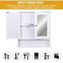 image-kleankin Wall-mounted Cabinet Mirror Door Bathroom Organiser Living Room White