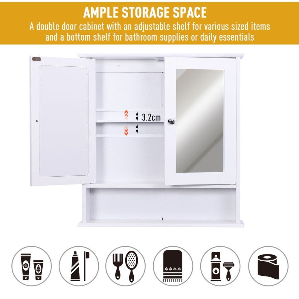 image-kleankin Wall-mounted Cabinet Mirror Door Bathroom Organiser Living Room White