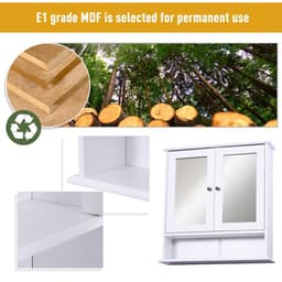 image-kleankin Wall-mounted Cabinet Mirror Door Bathroom Organiser Living Room White