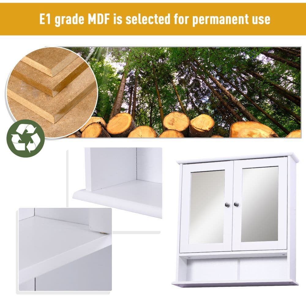 image-kleankin Wall-mounted Cabinet Mirror Door Bathroom Organiser Living Room White