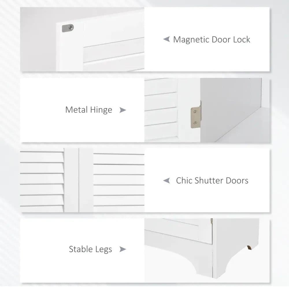 image-183x60cm Tall Freestanding Bathroom Cabinet Retro Shutters 3 Compartments White