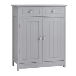 image-kleankin Bathroom Floor Storage Cabinet w/ 2 Drawers Door Cupboard Grey