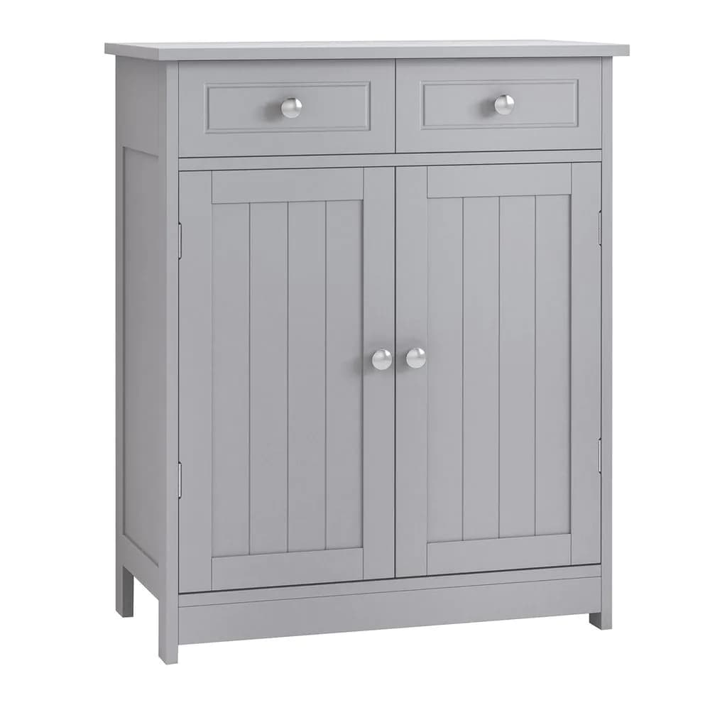 image-kleankin Bathroom Floor Storage Cabinet w/ 2 Drawers Door Cupboard Grey