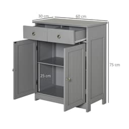 image-kleankin Bathroom Floor Storage Cabinet w/ 2 Drawers Door Cupboard Grey