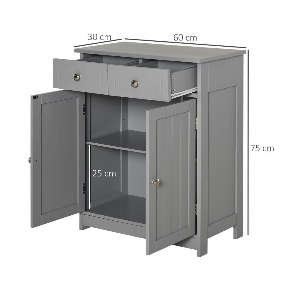 image-kleankin Bathroom Floor Storage Cabinet w/ 2 Drawers Door Cupboard Grey