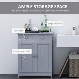image-kleankin Bathroom Floor Storage Cabinet w/ 2 Drawers Door Cupboard Grey
