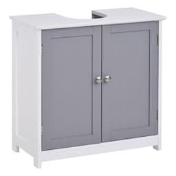 image-kleankin 60x60cm Under-Sink Storage Cabinet w/ Adjustable Shelf Grey White