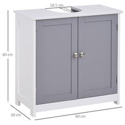 image-kleankin 60x60cm Under-Sink Storage Cabinet w/ Adjustable Shelf Grey White
