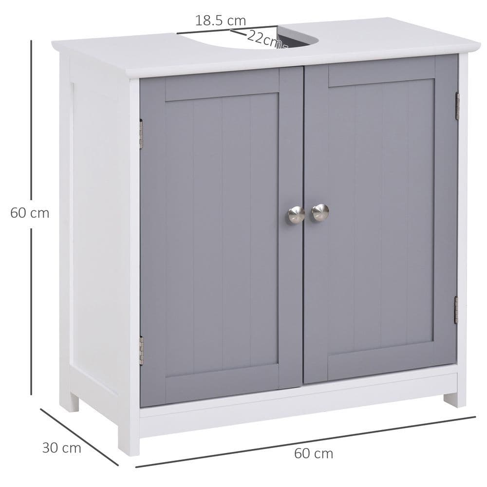 image-kleankin 60x60cm Under-Sink Storage Cabinet w/ Adjustable Shelf Grey White