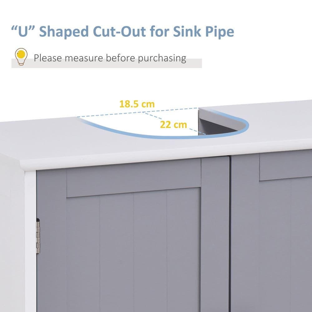 image-kleankin 60x60cm Under-Sink Storage Cabinet w/ Adjustable Shelf Grey White