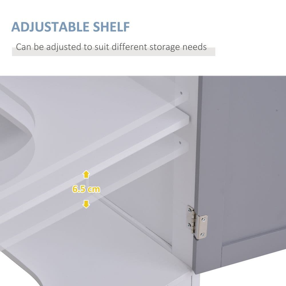 image-kleankin 60x60cm Under-Sink Storage Cabinet w/ Adjustable Shelf Grey White