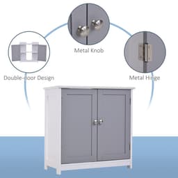 image-kleankin 60x60cm Under-Sink Storage Cabinet w/ Adjustable Shelf Grey White