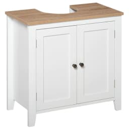 image-kleankin Bathroom Pedestal Under Sink Cabinet Floor Storage Shelf Double Door